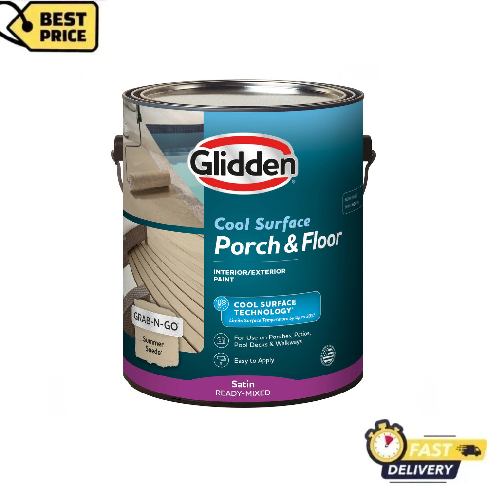 Glidden Porch & Floor Paint, Cool Surface Tech, Satin, Summer Suede, 1 Gallon