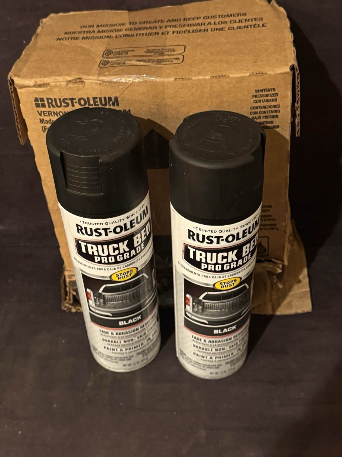Two (2) Cans — RUST-OLEUM 272741 Truck Bed Coating, Black, 15 oz.