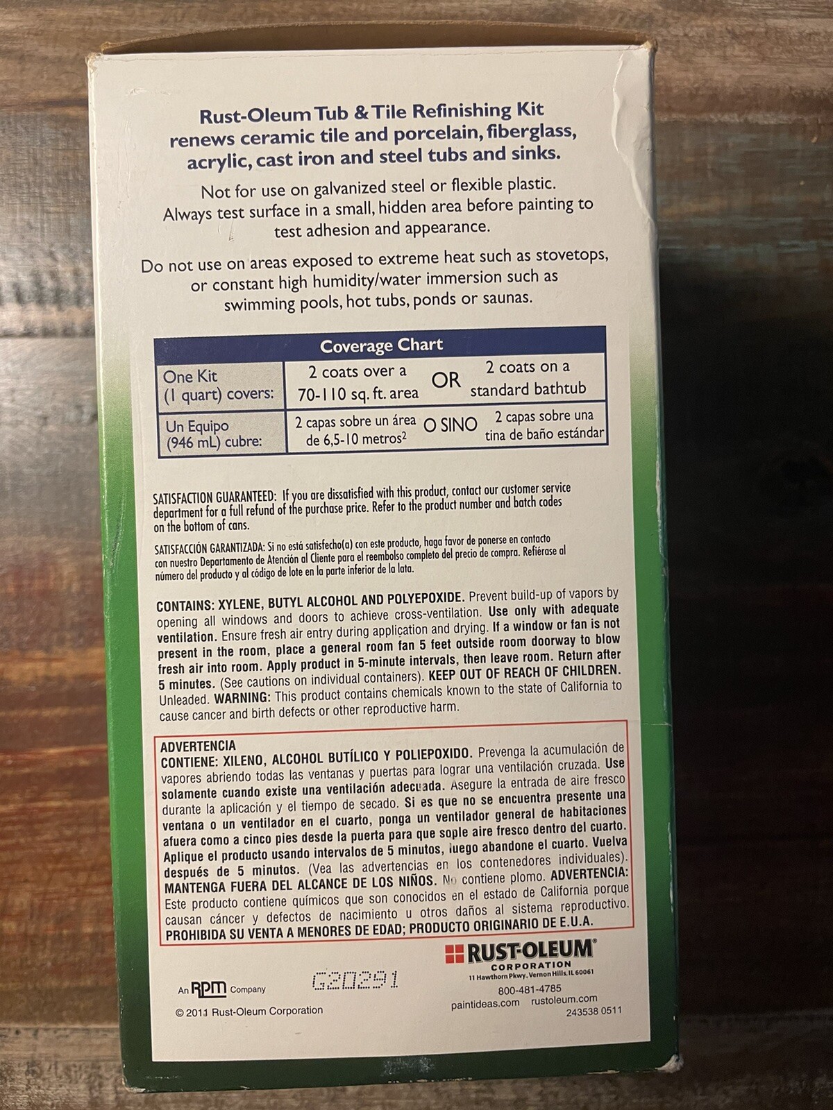 NEW Rust-Oleum TUB & TILE 2-Part Refinishing KIT WHITE epoxy acrylic 7860519 QT
