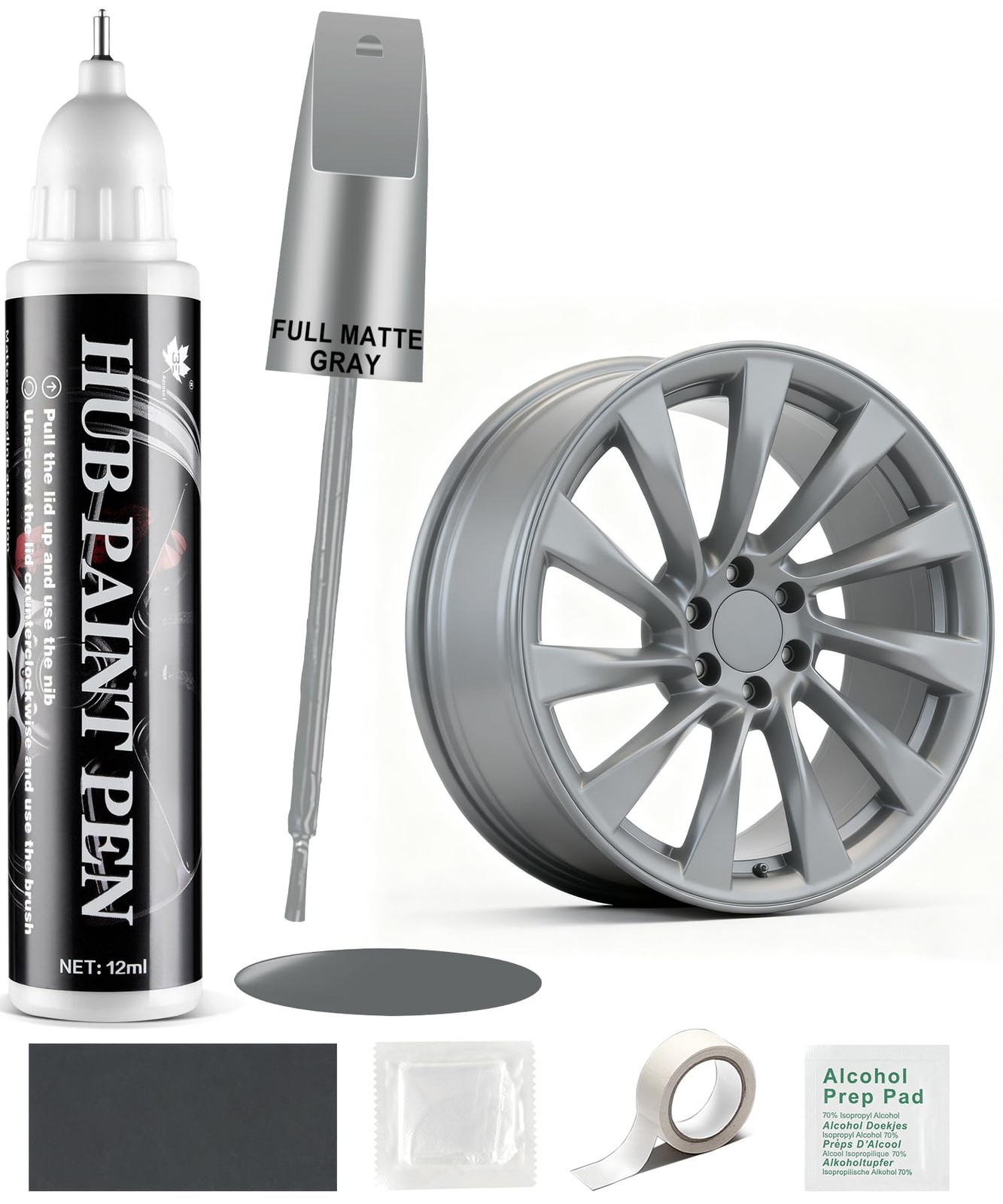 Full Matte Gray Rim Repair Kit, Wheel Paint and Rim Paint Touch Up Pen for Cu…