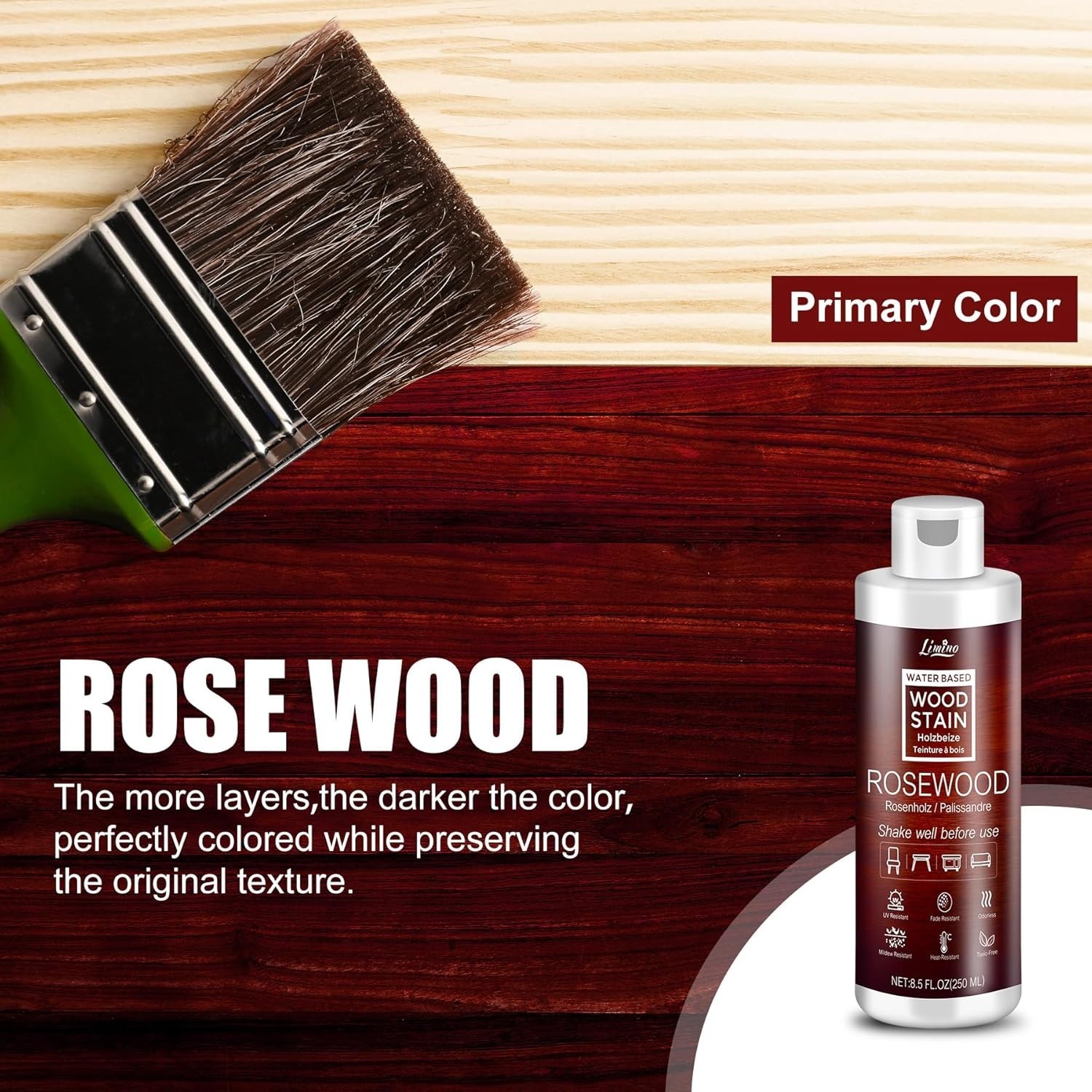 Water Based Wood Stain – Rosewood | Wood Varnish for Indoor ＆ Outdoor Furniture,