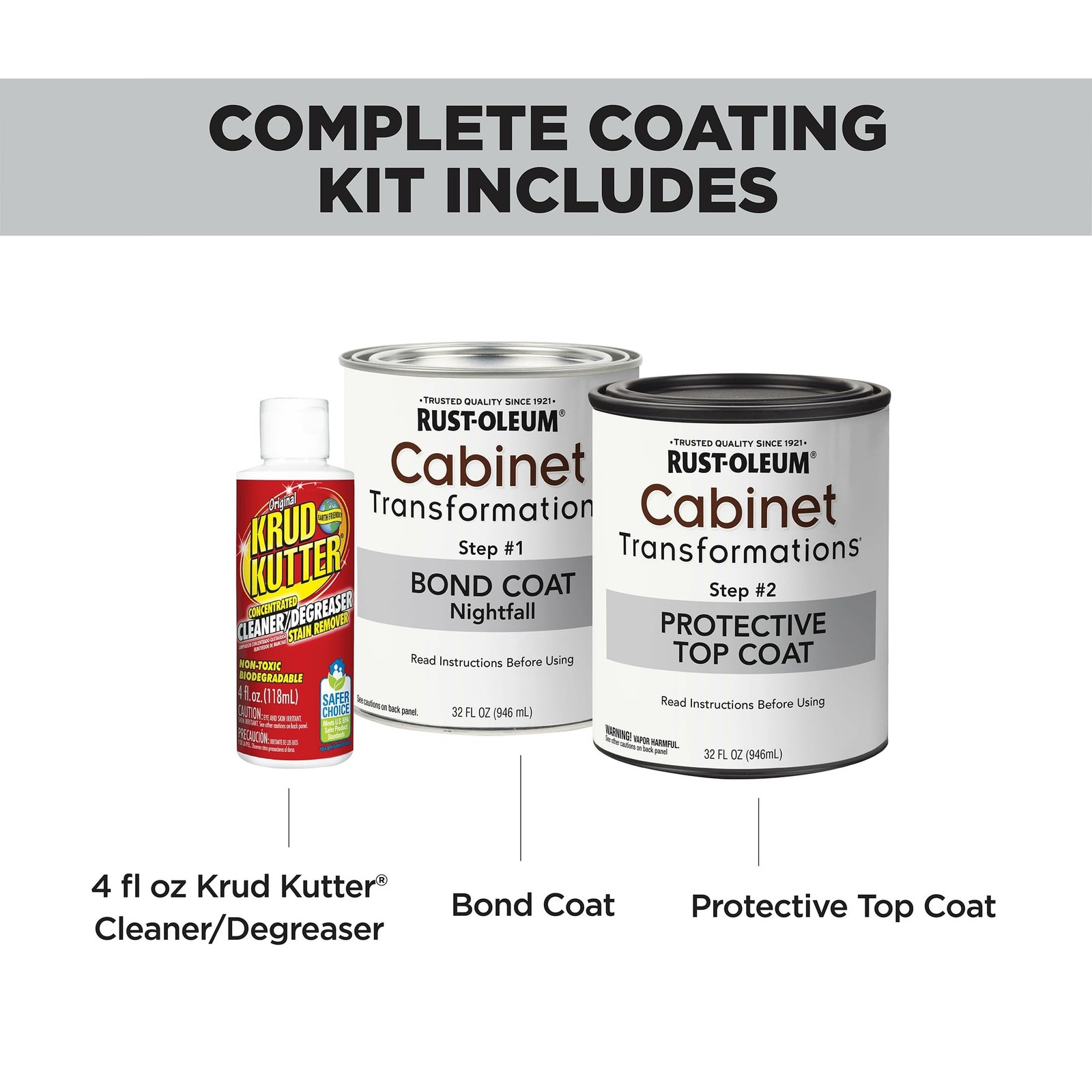 Rust-Oleum 393606 Cabinet Transformations Complete Coating Kit, Quart, Satin