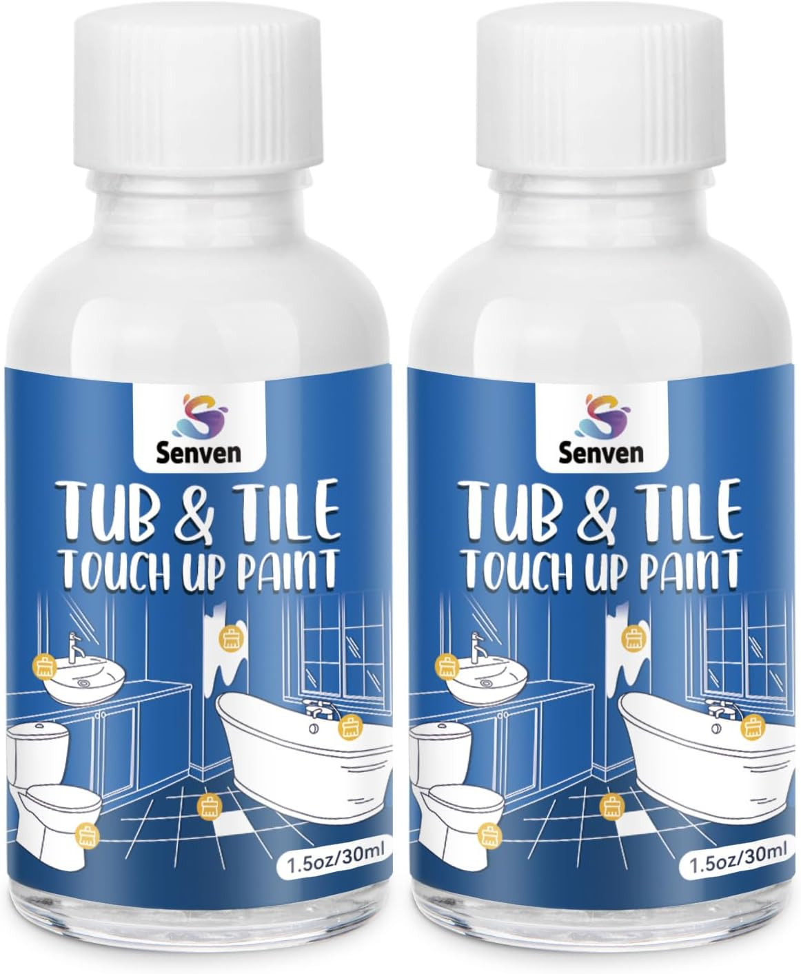 2Pack Tub and Tile Touch Up Paint Kit High-Gloss White Porcelain Paint for Scr