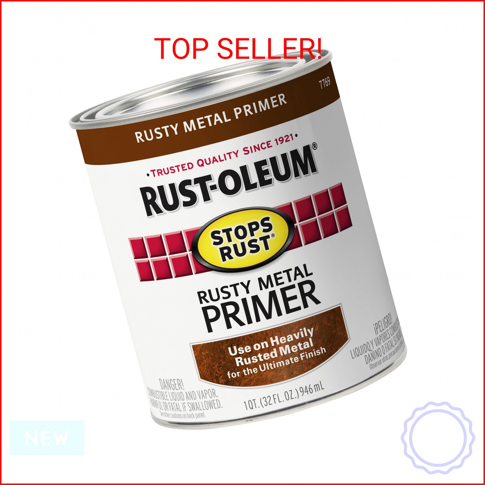 Rust-Oleum 7769502 Stops Rust Rusty Metal Primer Brush Paint, 1 Quart, Flat Brow
