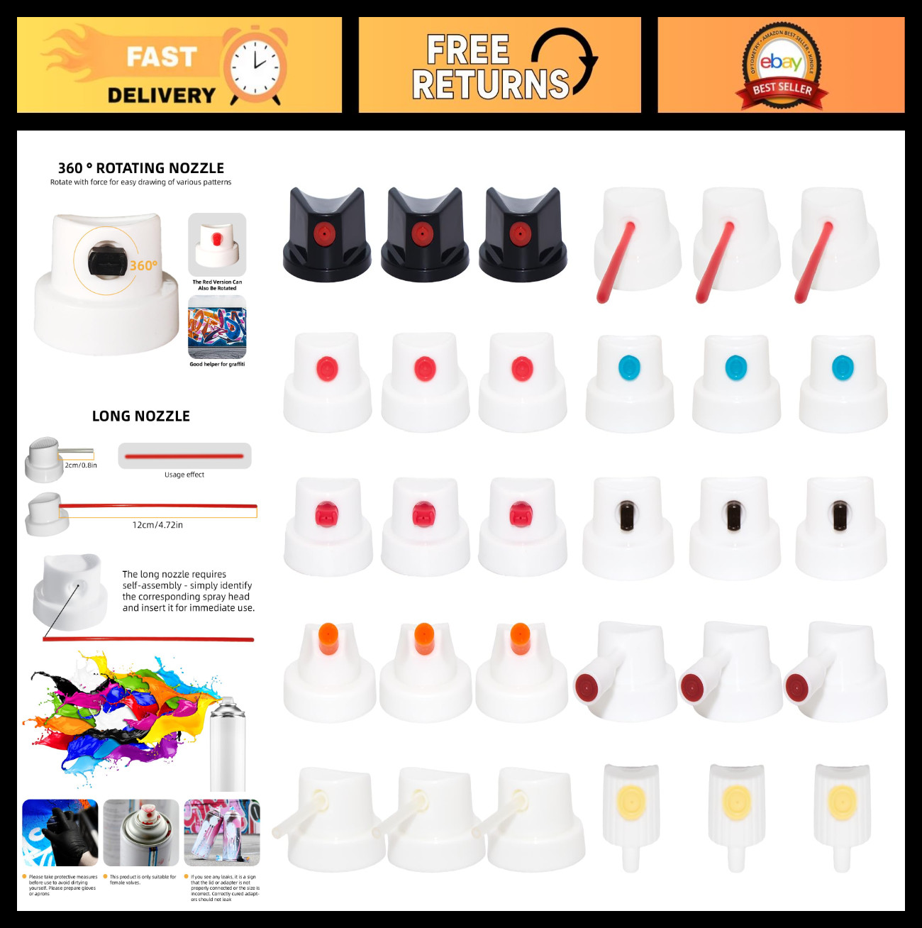 30PCS Spray Paint Nozzle & Cap Set, Adapter for Female Cans, Graffiti Control Ki