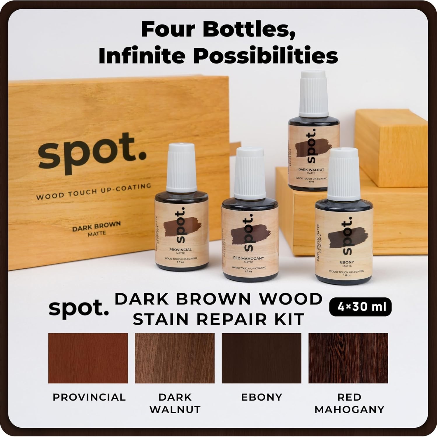 Dark Brown Wood Stain Repair Kit, Brush-On Touch-Up Stain Bottles, Provincial…