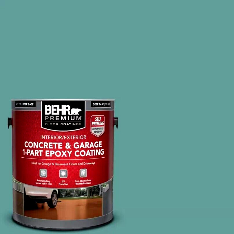 Behr Premium Interior Exterior Concrete & Garage 1 Part Epoxy, Aqua/Marble 1 Gal