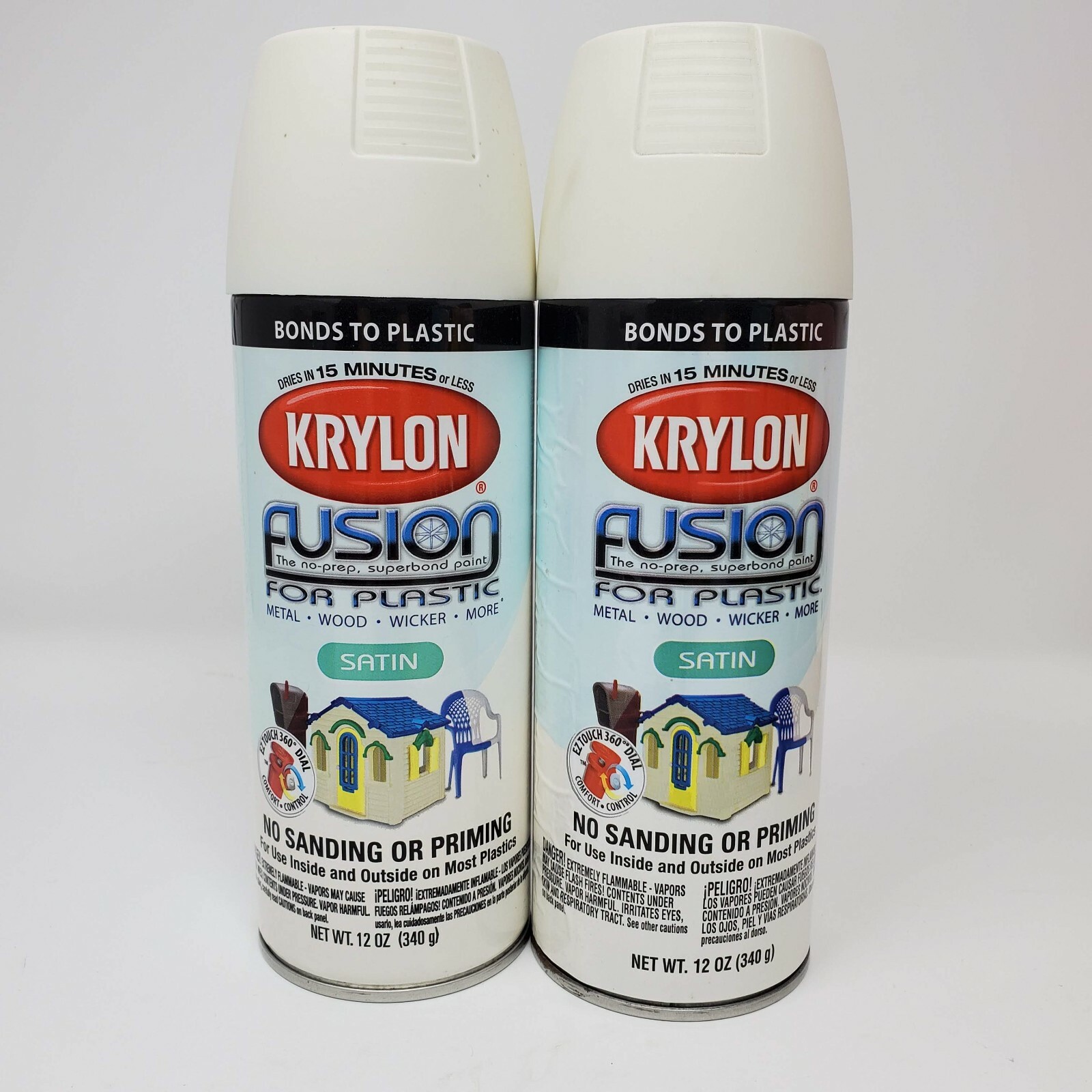 2 Krylon Fusion Spray Paint Can Satin Dover White 2422 Projects DIY Crafts Wood