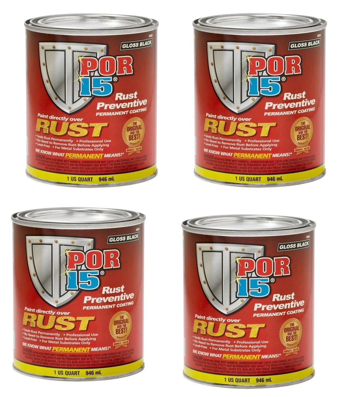 Por 15 45004 Rust Preventive Paint Permanent Coating Gloss Black 1Qrt(Pack of 4)