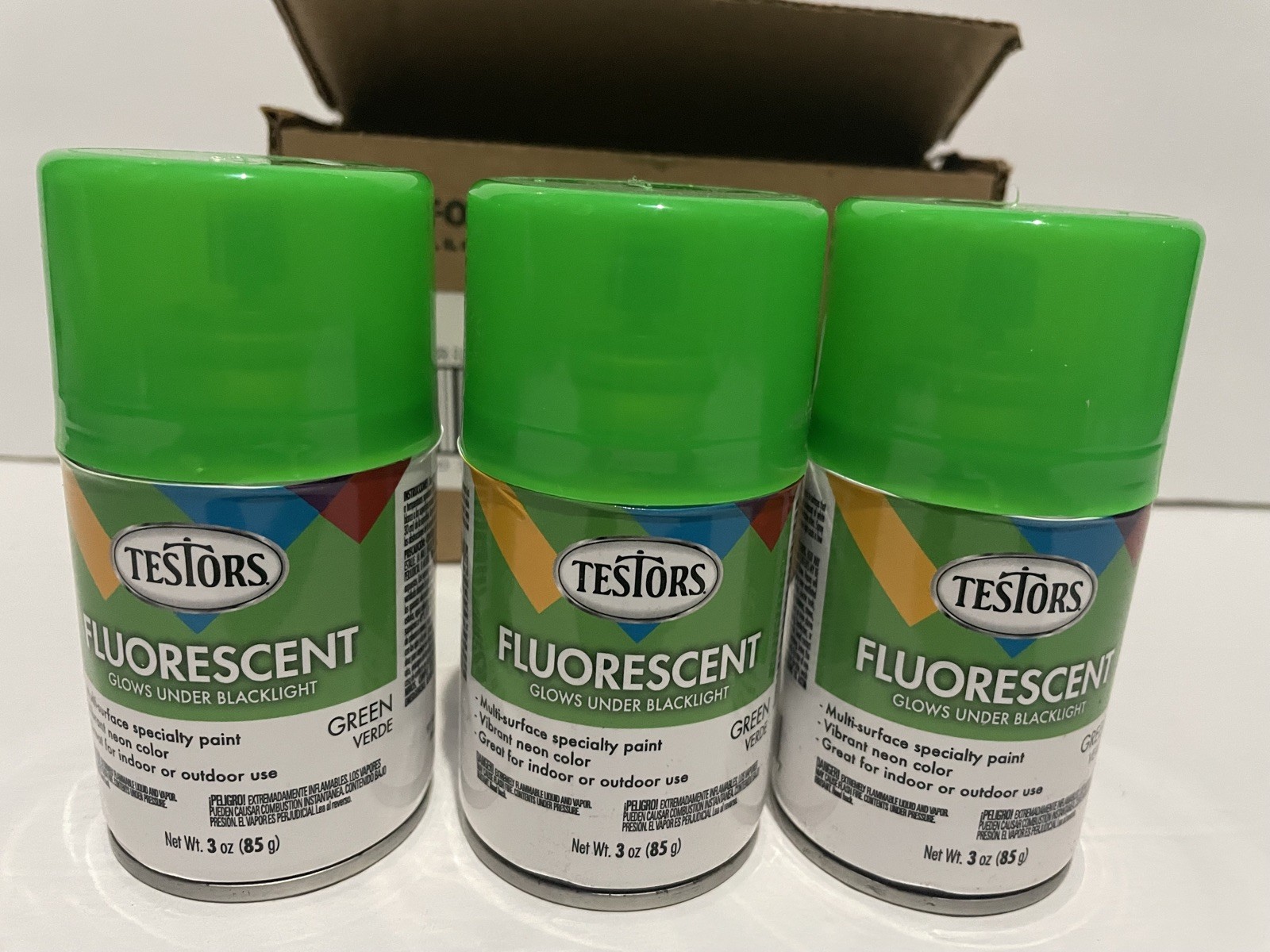 3X Testors Fluorescent Green Glows Und. Blklight 3oz In/Out Door 79627 Rustoleum