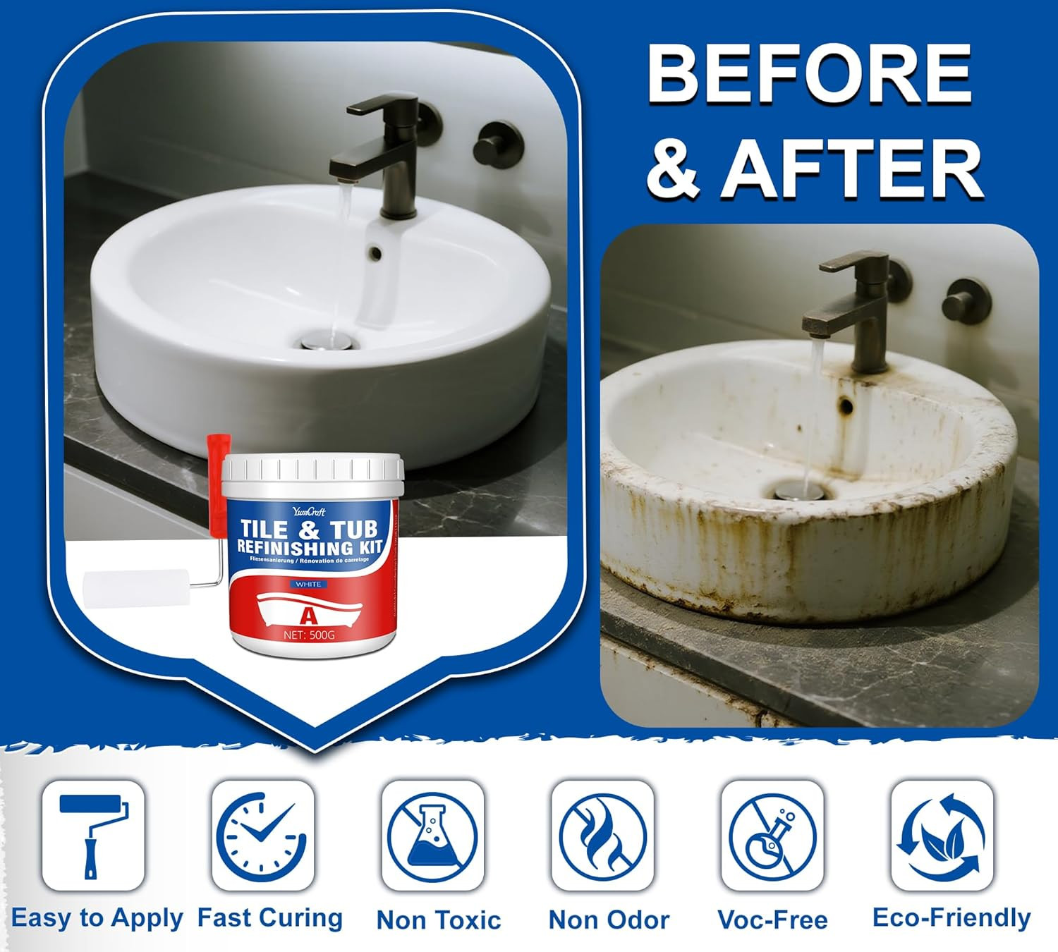 Tub and Tile Refinishing Kit, 17Oz/500G Tile Paint with Tools and Hardener – Sem