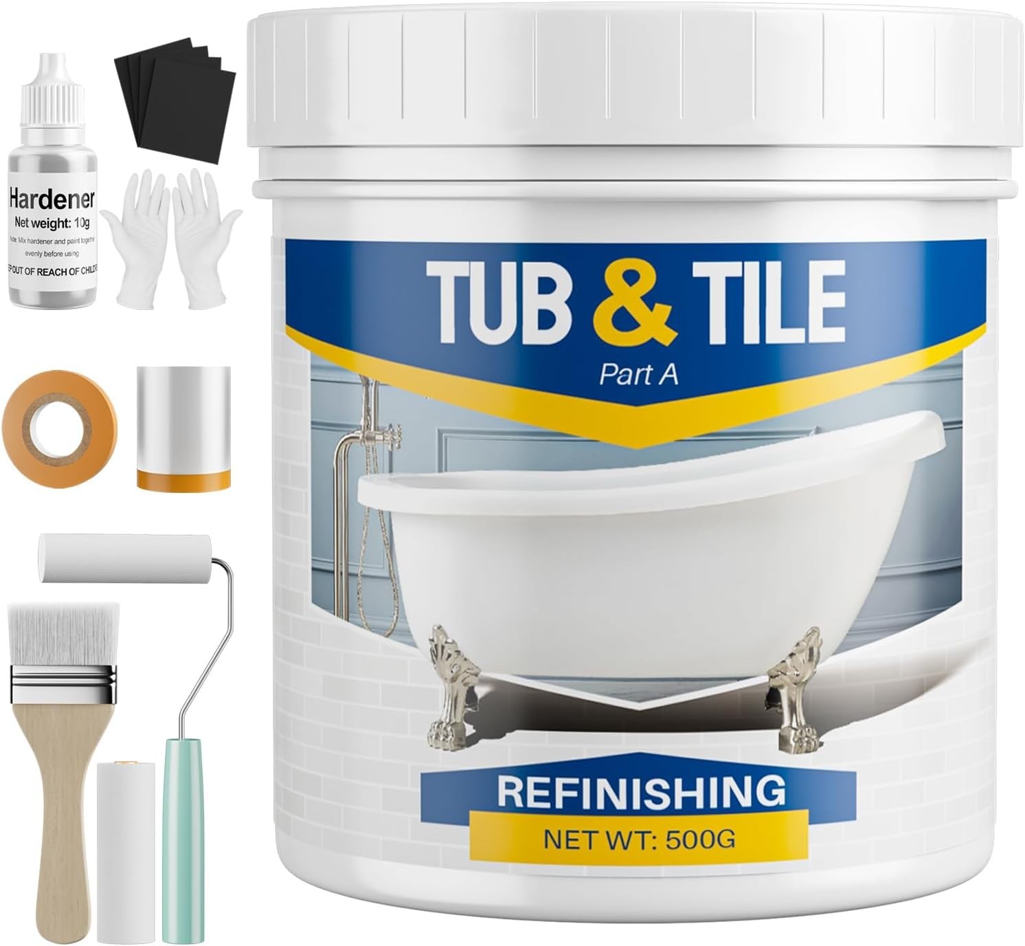Tub and Tile Paint Refinishing Kit, 17.6oz Bathtub Refinishing Kit White with…