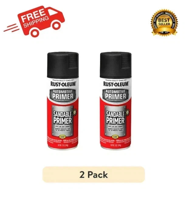 (2 PACK ) Rust-Oleum 249418 Automotive Sandable Primer Spray Paint 12 oz Black