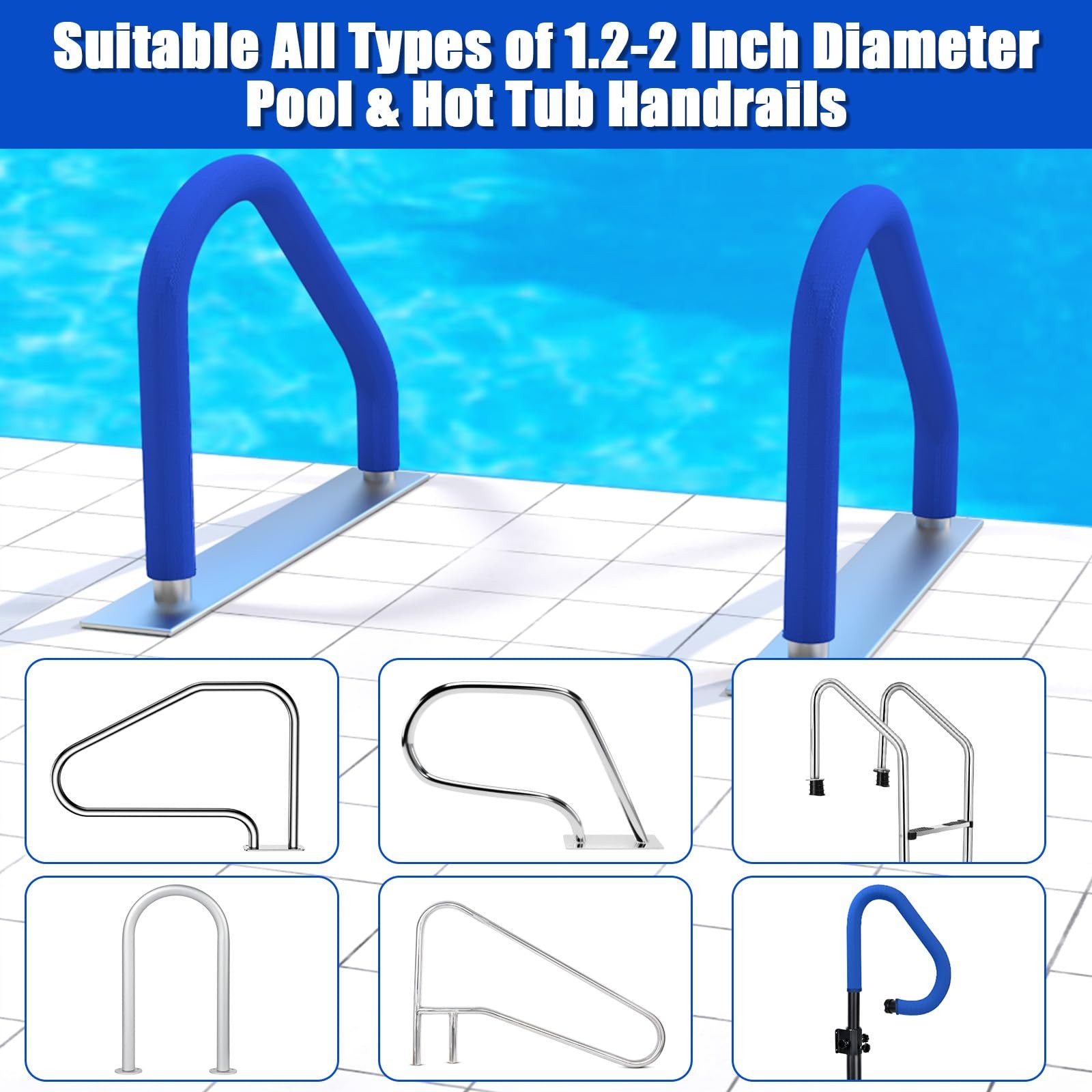 KETNET Pool Handrail Covers with Zippers for Inground Swimming 8ft-1pc, Blue