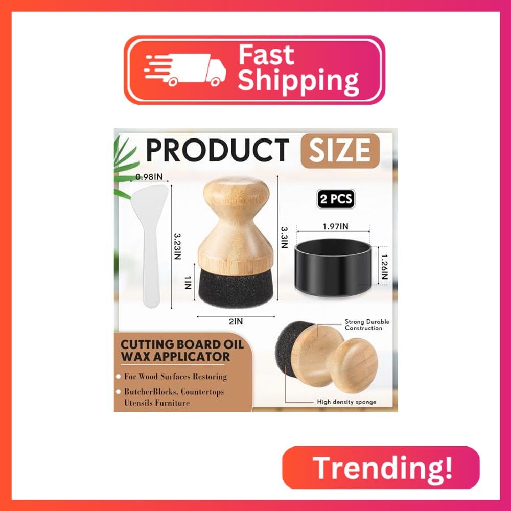 Pickmesh 2 Pcs Cutting Board Oil Wax Applicator with Lid Bamboo Oil Applicators