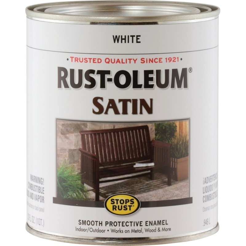 Rust-Oleum 7791502 Enamel Paint, Satin, White, 1 qt, Can, 60 to 100 sq-ft/qt Cov