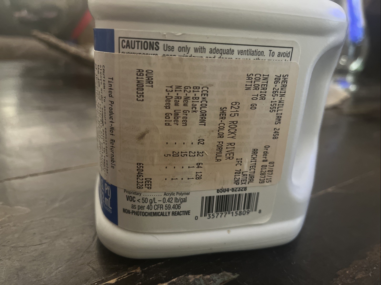 1 Qt Sherwin Williams Color To Go Interior/exterior Acrylic Latex Satin 6215