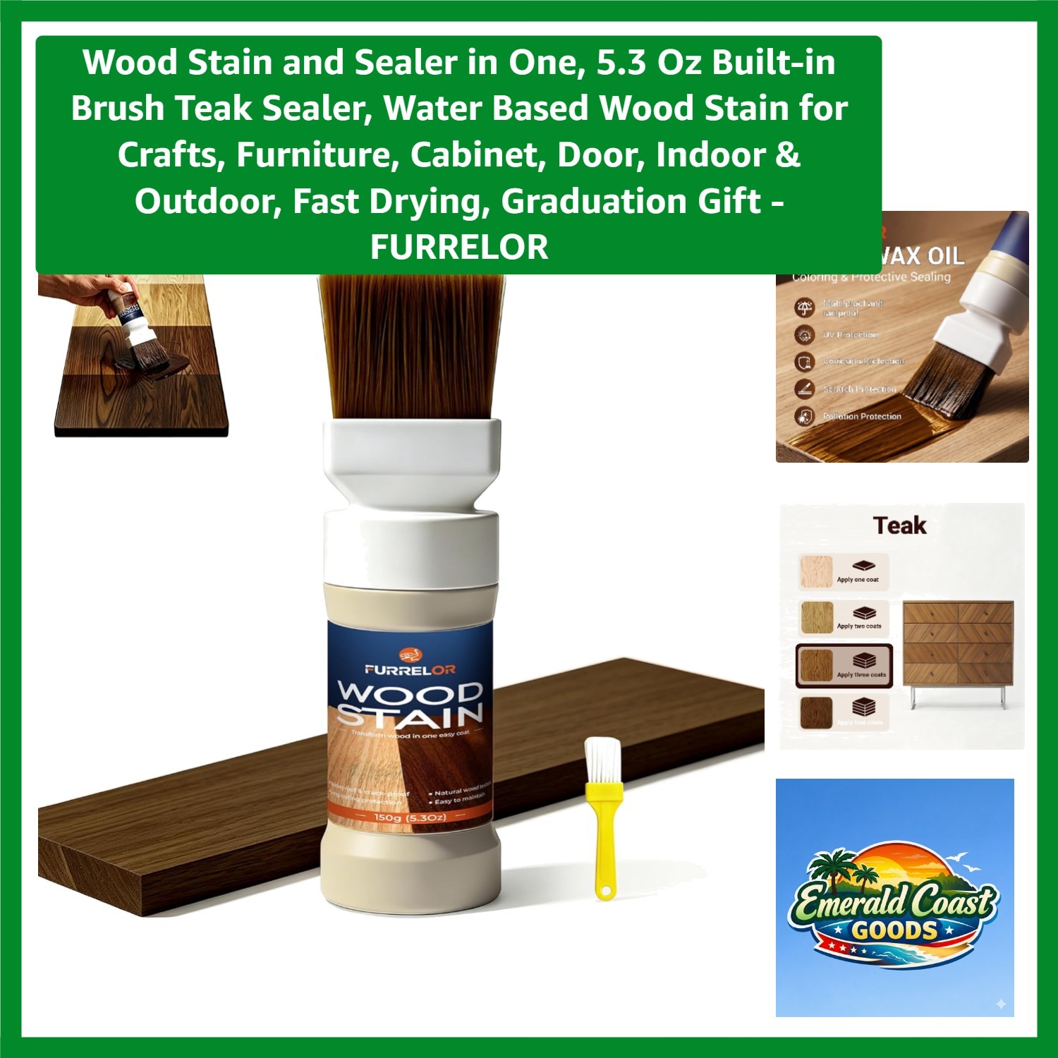 Wood Stain and Sealer in One, 5.3 Oz Built-in Brush Teak Sealer, Water Based …