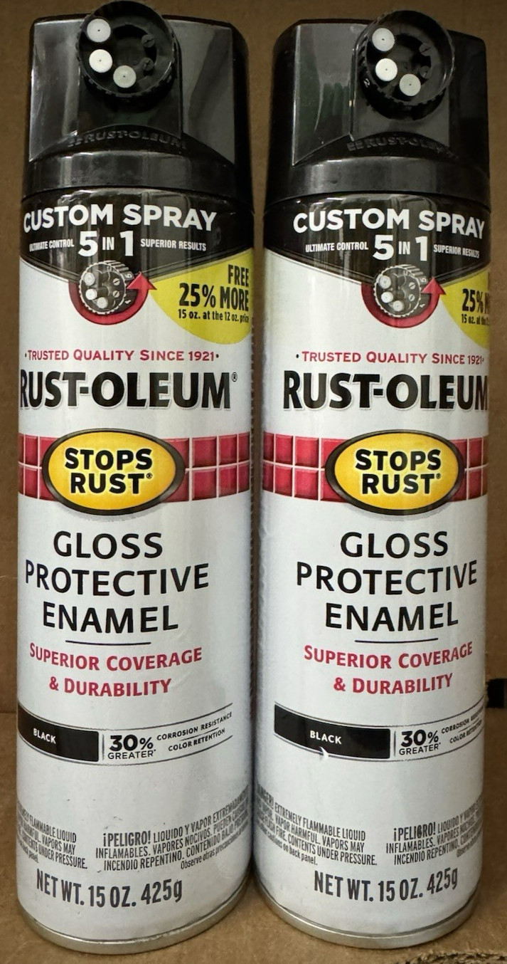 2 15-ounce cans Rust-Oleum 5 in 1 Custom Spray – Spray Paint/Gloss Black Enamel