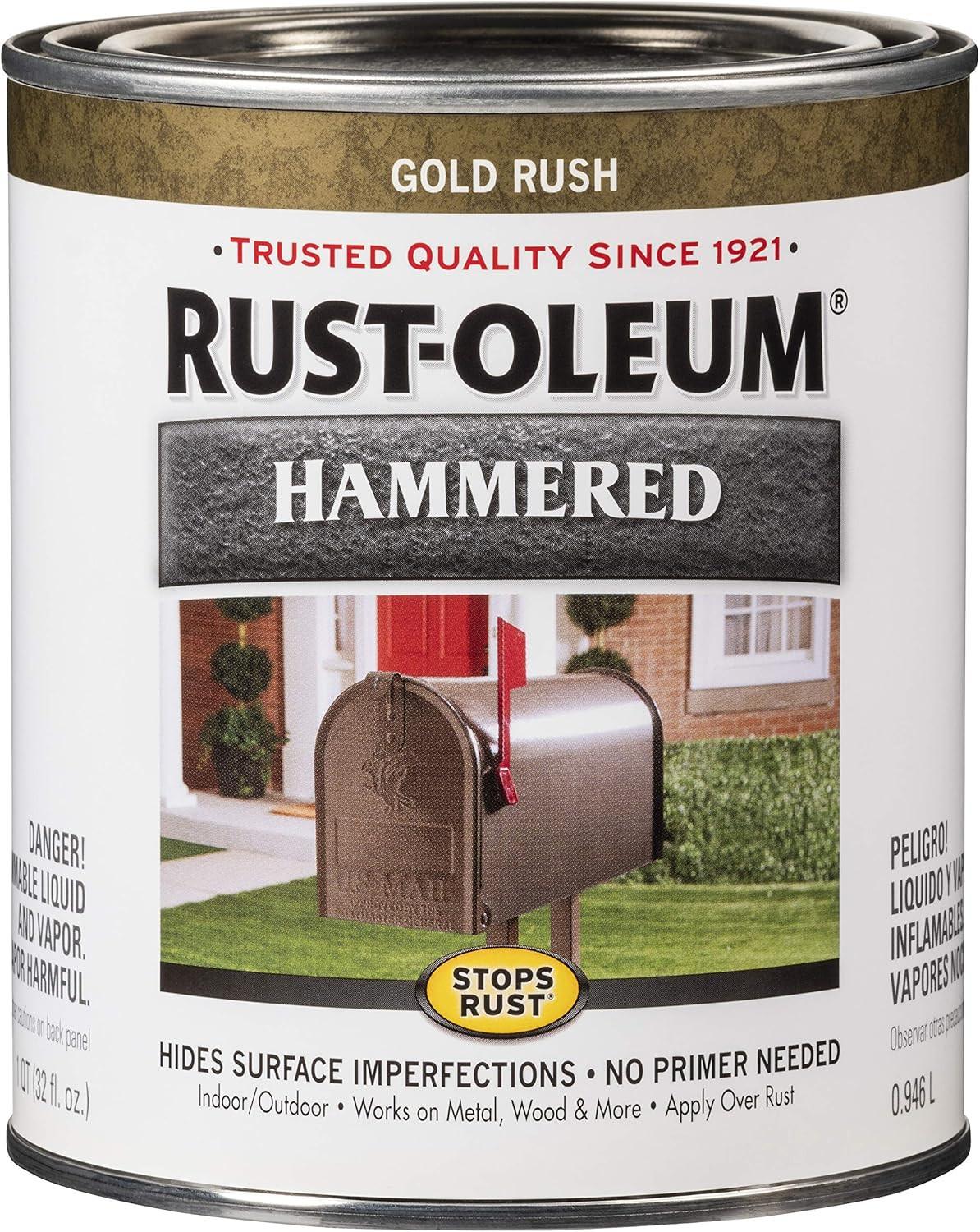 7210502 Stops Rust Hammered Finish Paint, Quart, Gold