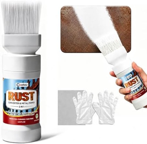 2-in-1 Rust Converter & Metal Primer with Built-In Brush, Water-Based Rust Tr…