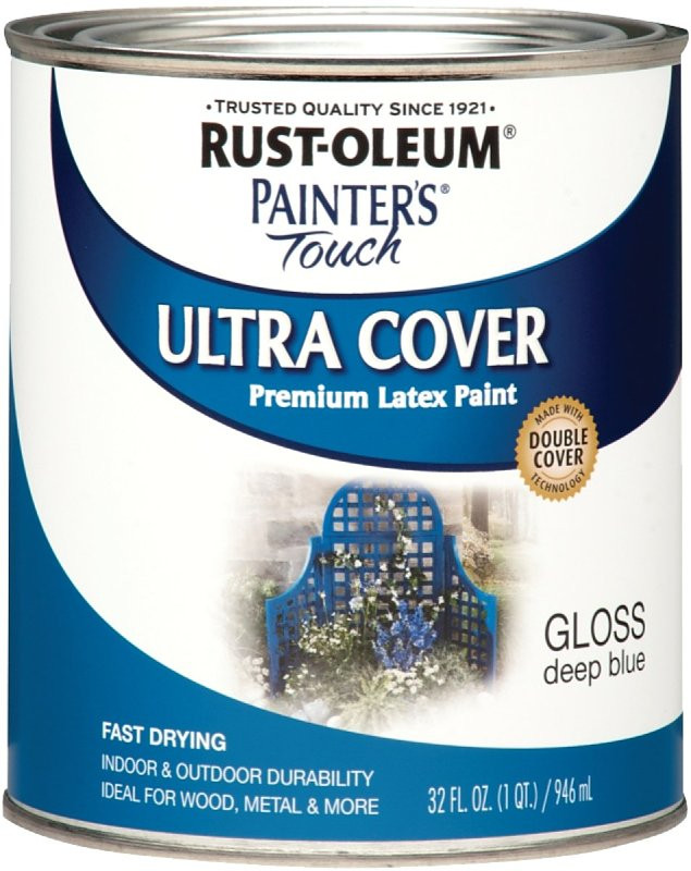 Rust-Oleum 224428T Painter’s Touch Latex Paint, Quart, Gloss Deep Blue