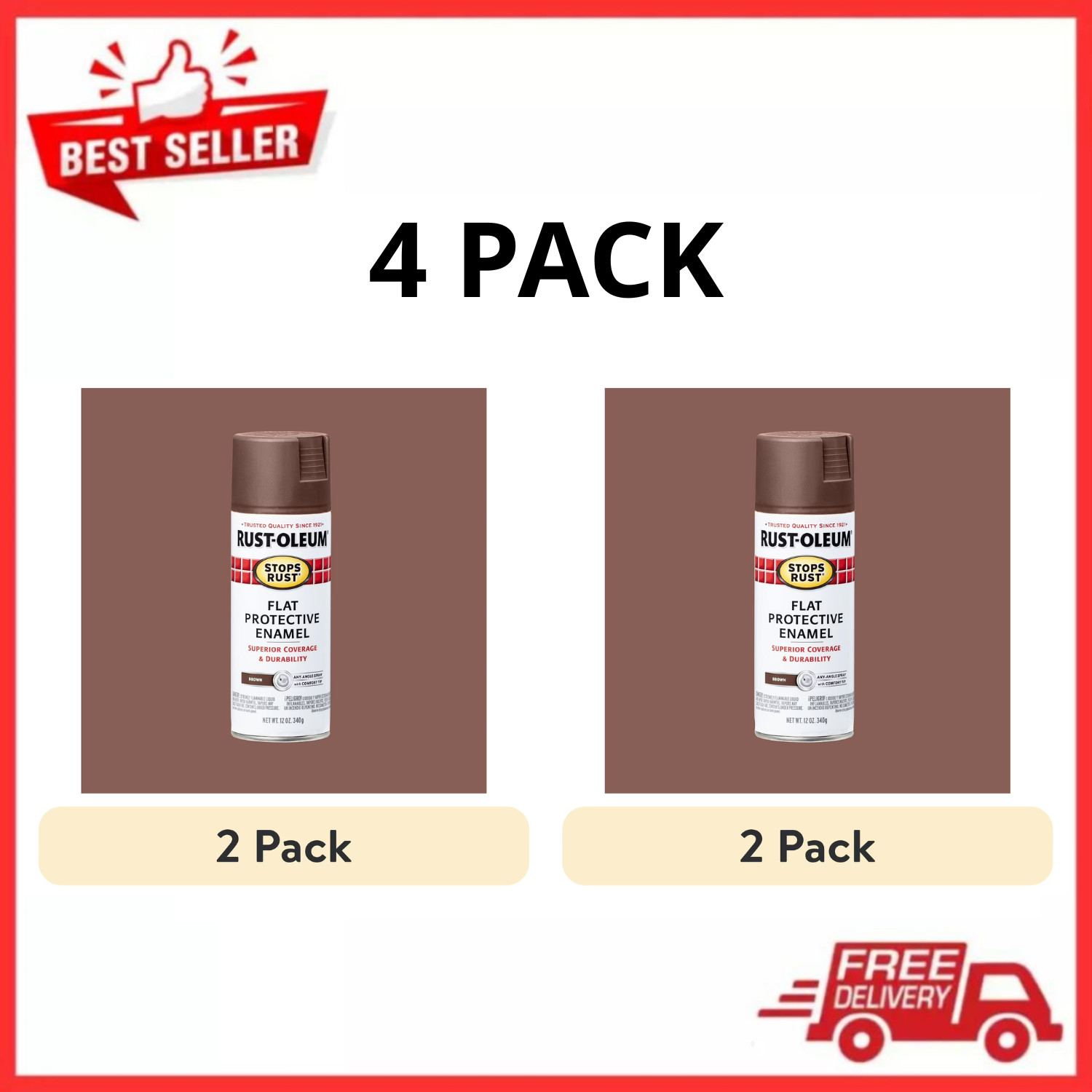 Rust-Oleum Stops Rust Flat Brown Spray Paint 12 oz 4-Pack 214085
