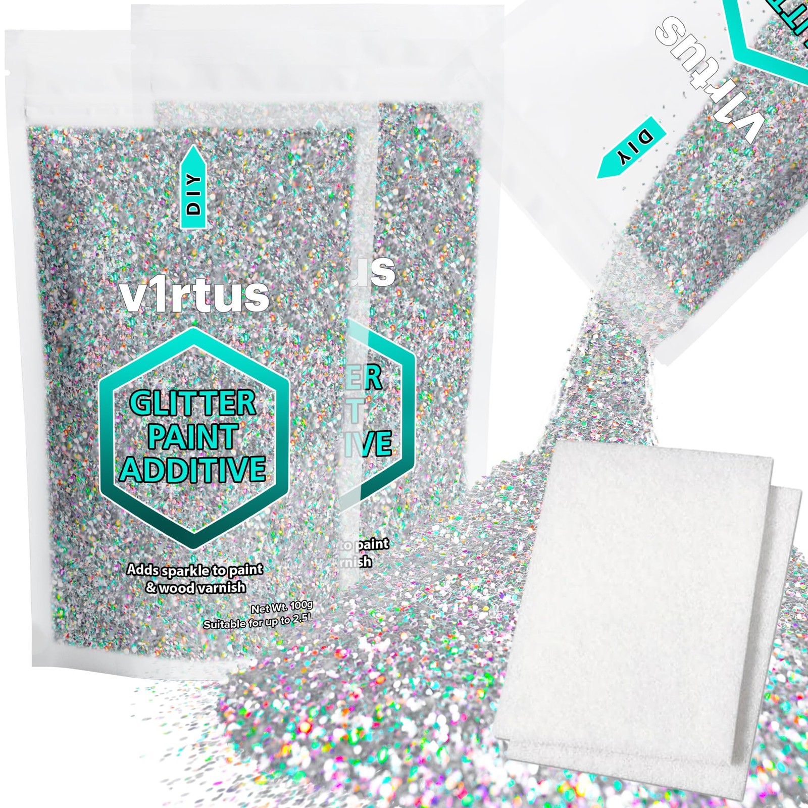 Silver Holographic Glitter Paint Additive 200g (7oz) with 2X Buffing Pads | A…