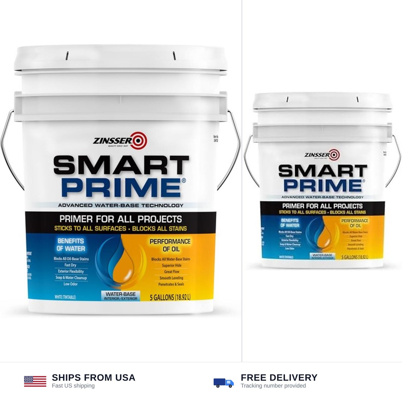 Zinsser Smart Prime Water-Based Primer, 5 Gallon | 5 Gallon primer-sealer. Bl…