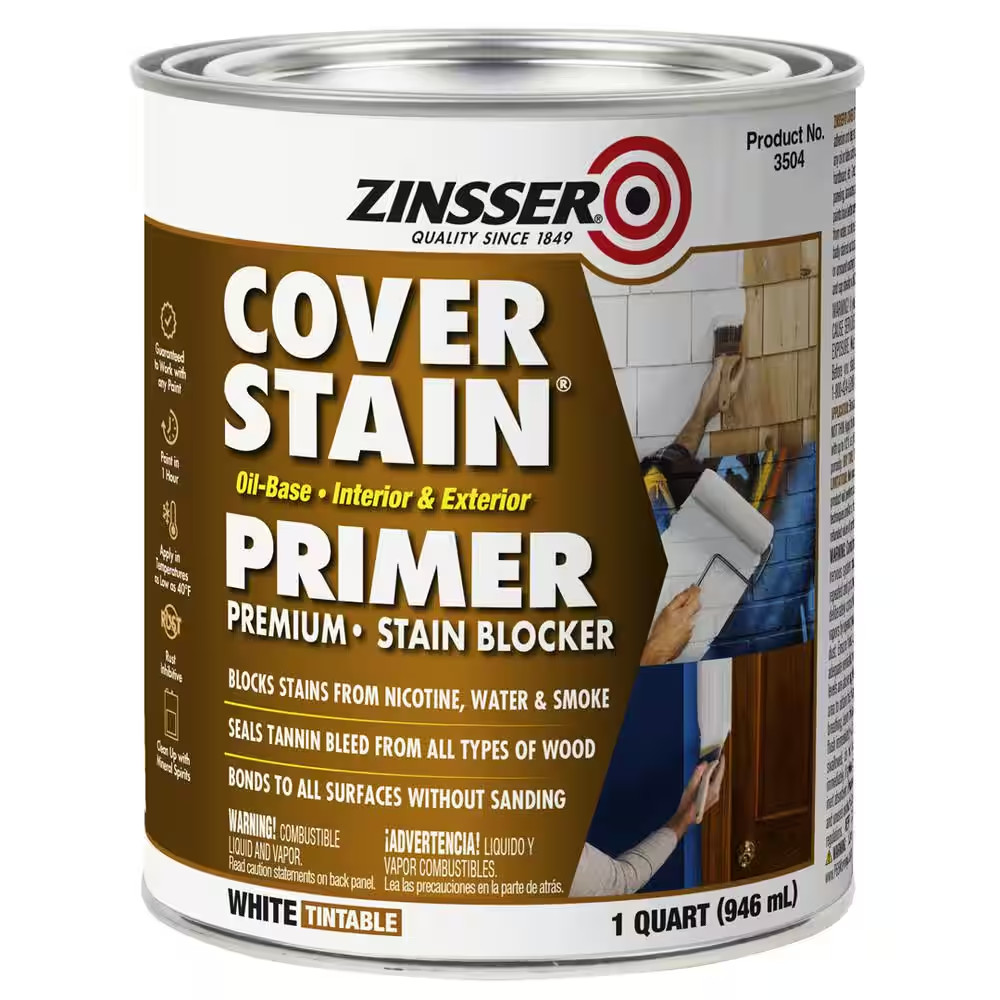Zinsser Cover Stain White Oil-Based Alkyd Primer and Sealer Stain Blocker 1 qt