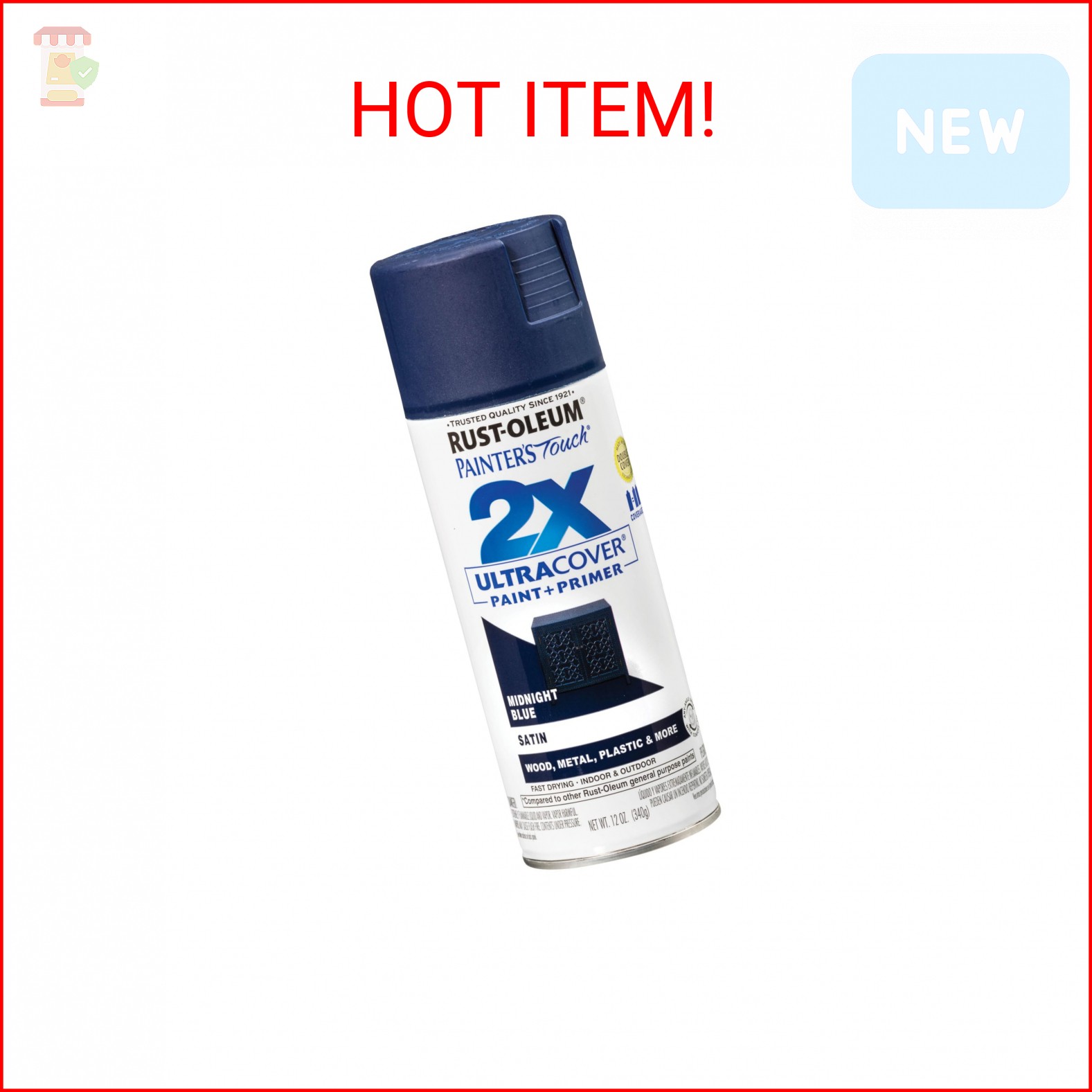 Rust-Oleum 334091 Painter’s Touch 2X Ultra Cover Spray Paint, 12 oz, Satin Midni