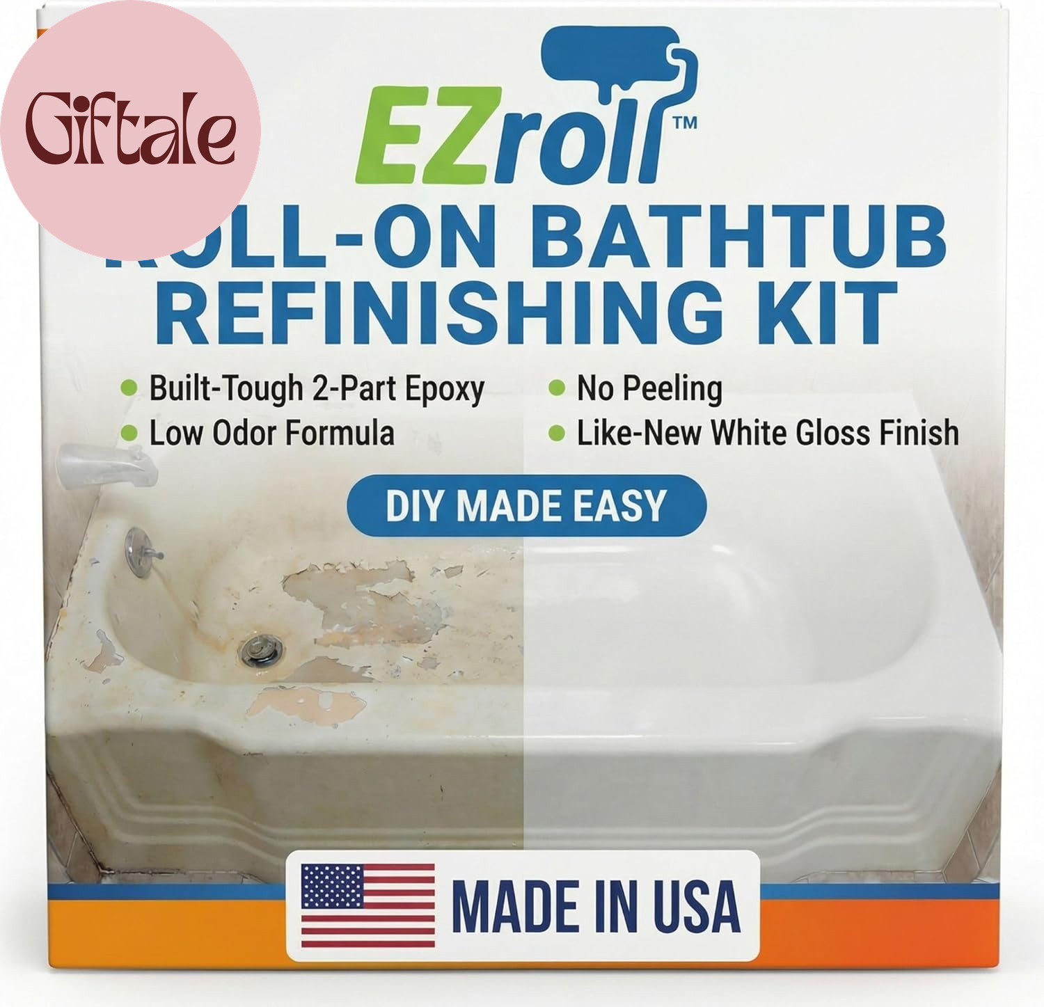 Bathtub Refinishing Kit, Tub and Tile Paint, White Low Odor Bath Paint, Long-Las
