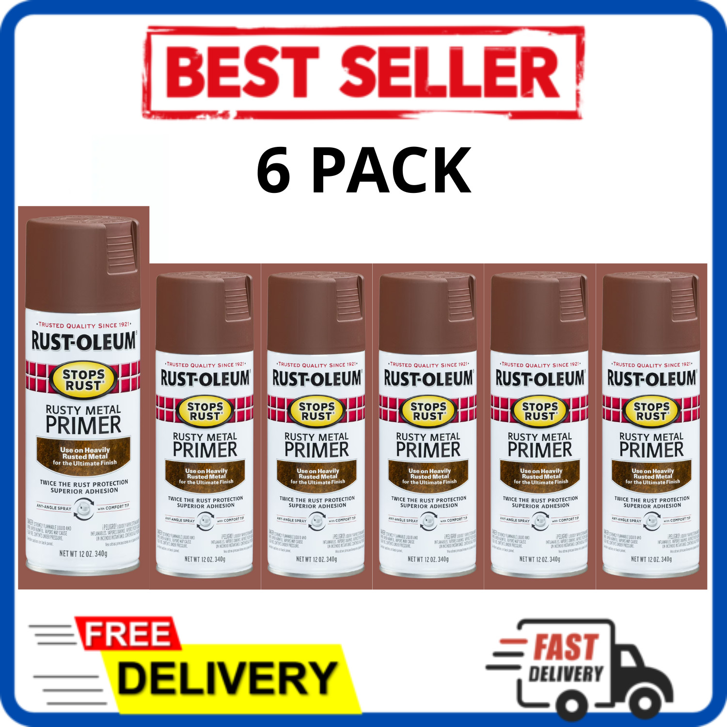 Rust-Oleum Stops Rust Rusty Metal Primer Spray 12 oz Aerosol Can 6 Pack