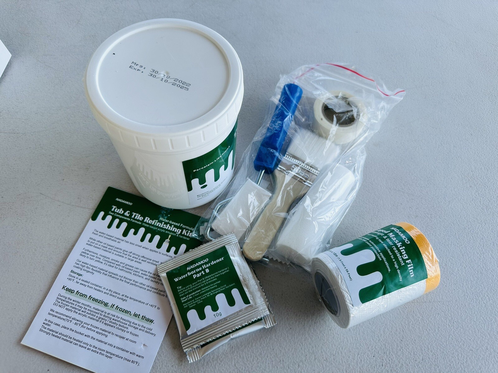 NADAMOO Tub and Tile Refinishing Kit (1kg / 35 oz, with Tools, White), DIY Bath.