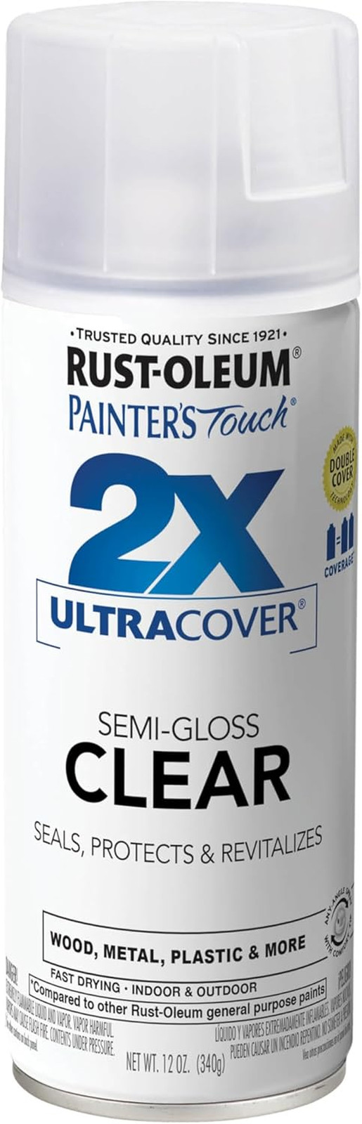 249859 Painter’S Touch 2X Ultra Cover Spray Paint, 12 Oz, Semi-Gloss Clear