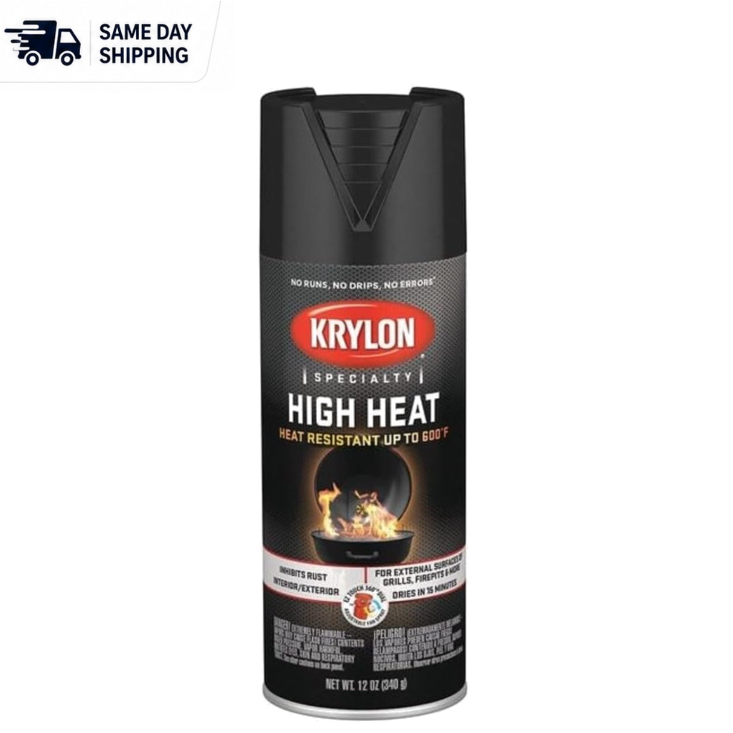 Krylon Satin Black High Heat Spray Paint, 12 Oz – Dries in 15 Mins for Easy Use