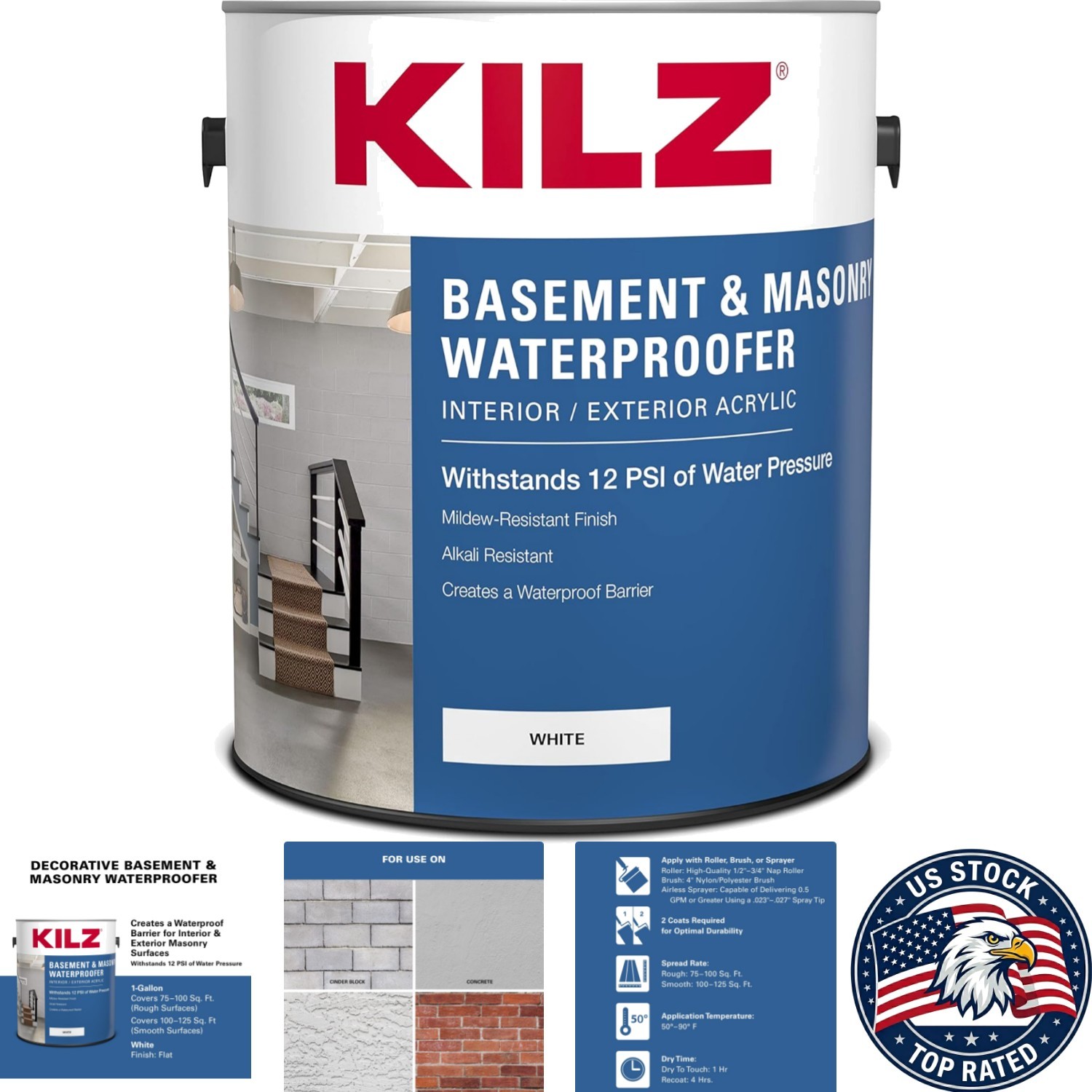 1 Gallon Waterproofing Paint for Basement & Cinder Block Walls – White Finish