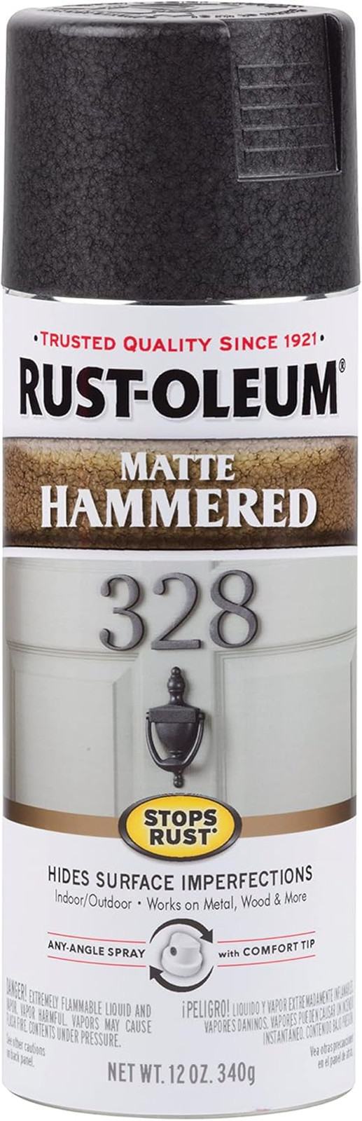300607 Stops Rust Hammered Spray Paint, 12 Oz, Matte Black