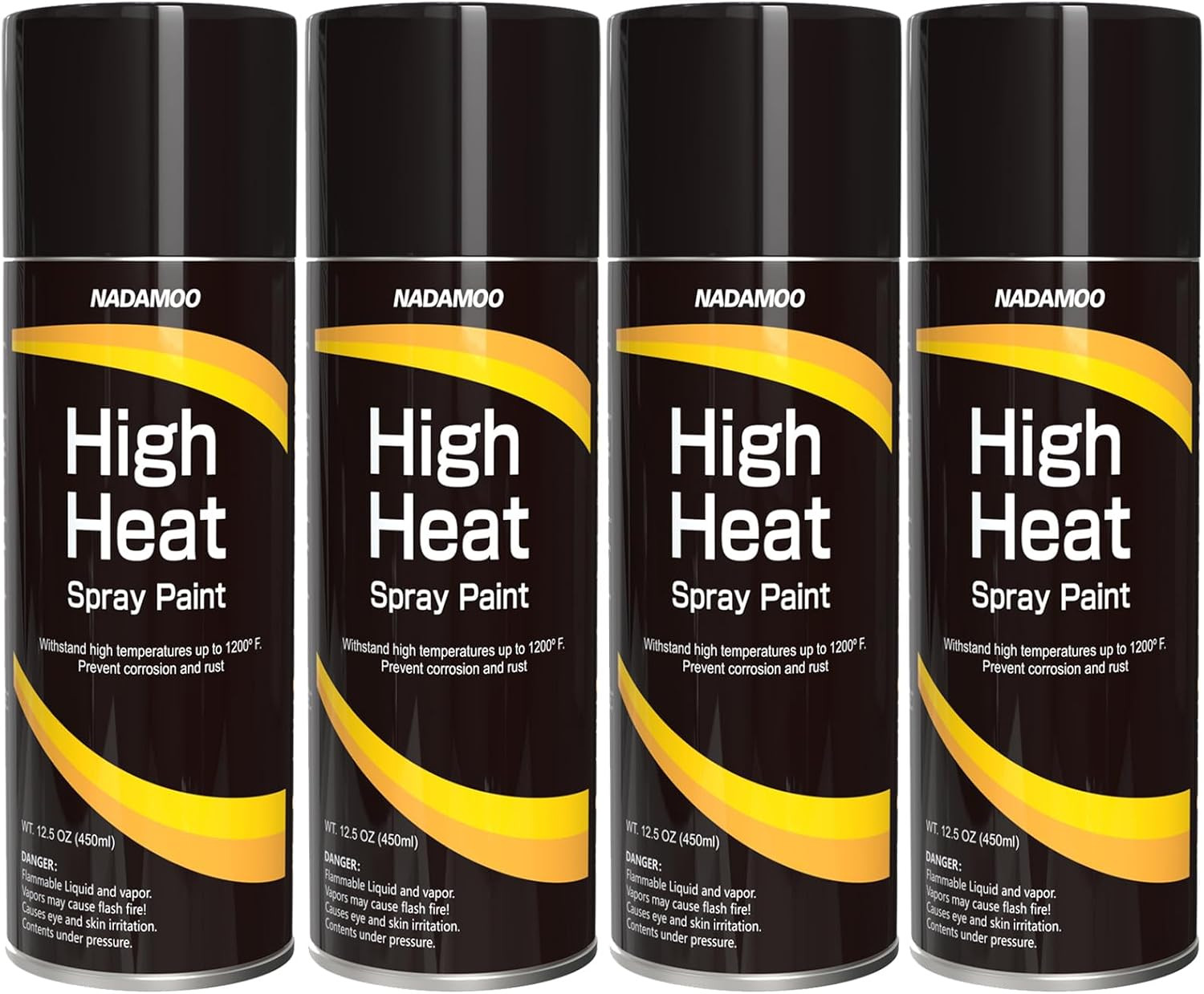 High Heat Black Spray Paint for Metal, Matte Finish, 1200°F, 4 Cans