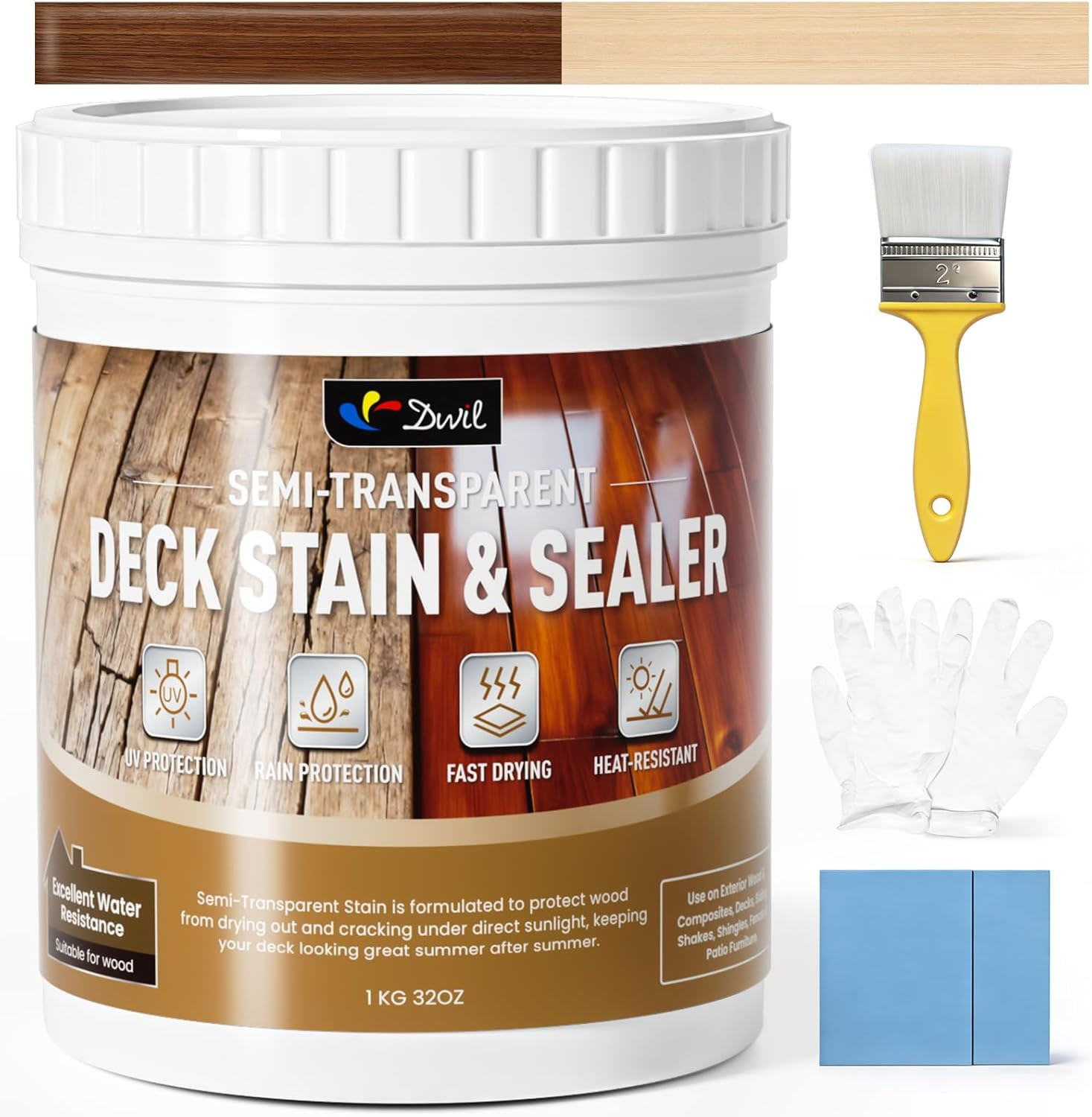 Water Based Wood Stain, Semi-Transparent Outdoor Wood Stain and Sealer in One, F