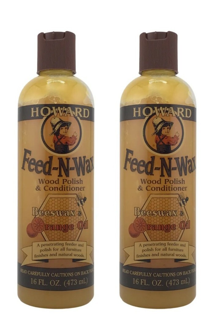 2 Pack Howard FW0016 Feed-N-Wax Wood Polish & Conditioner 16 oz w/ Mint Cloth
