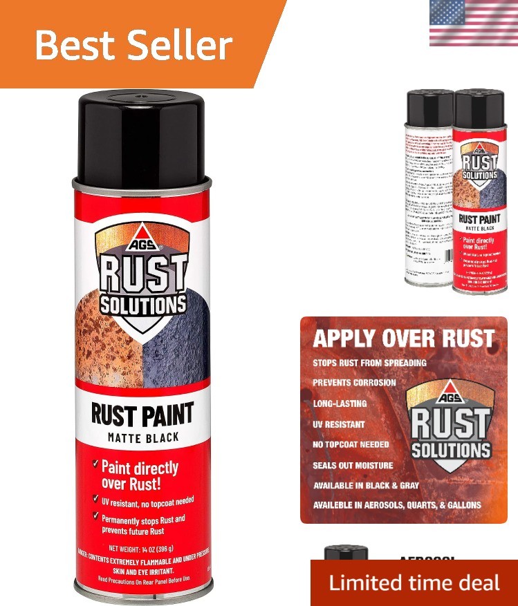 Rust Stop Spray Paint for Metal, 14oz Aerosol Can – Matte Black Finish, Epoxy…