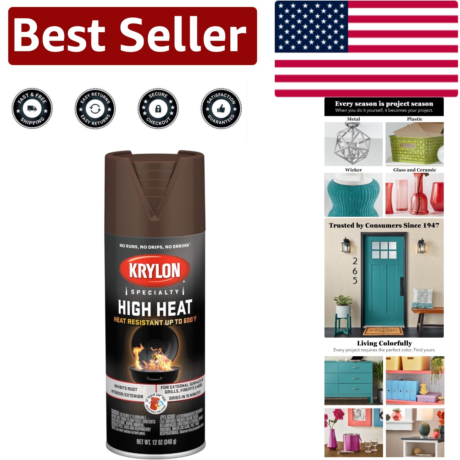 High Heat 12 Oz Spray Paint in Brown – Fast Drying & Rust Proof for DIY Projects