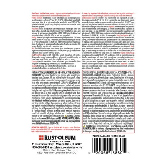 Rust-Oleum Automotive Sandable Primer Spray Black 12 oz (2 Pack)