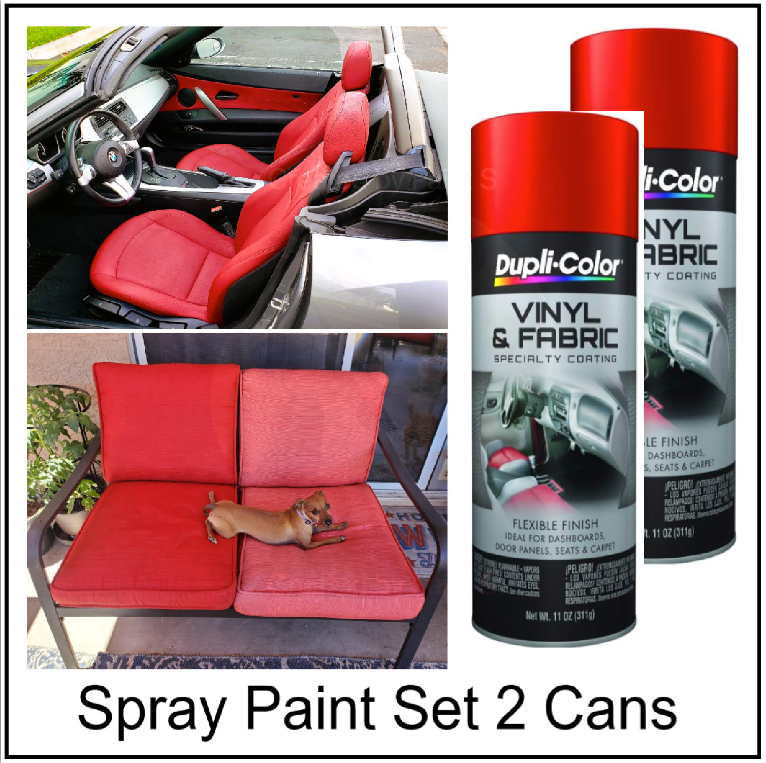 Red Spray Paint Carpet Fabric Leather Pliable Vinyl Plastic Silicone Coating 2PK