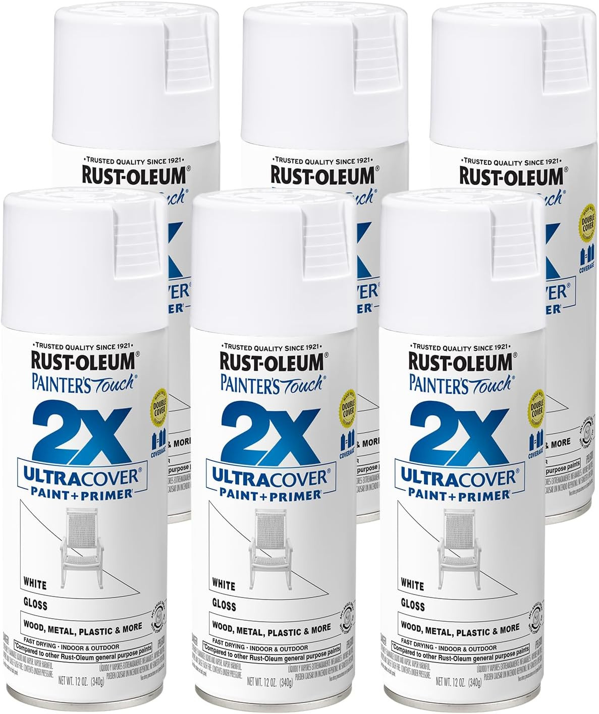 249090-6PK Painter’S Touch 2X Ultra Cover Spray Paint, 12 Oz, Gloss White, 6 Pac