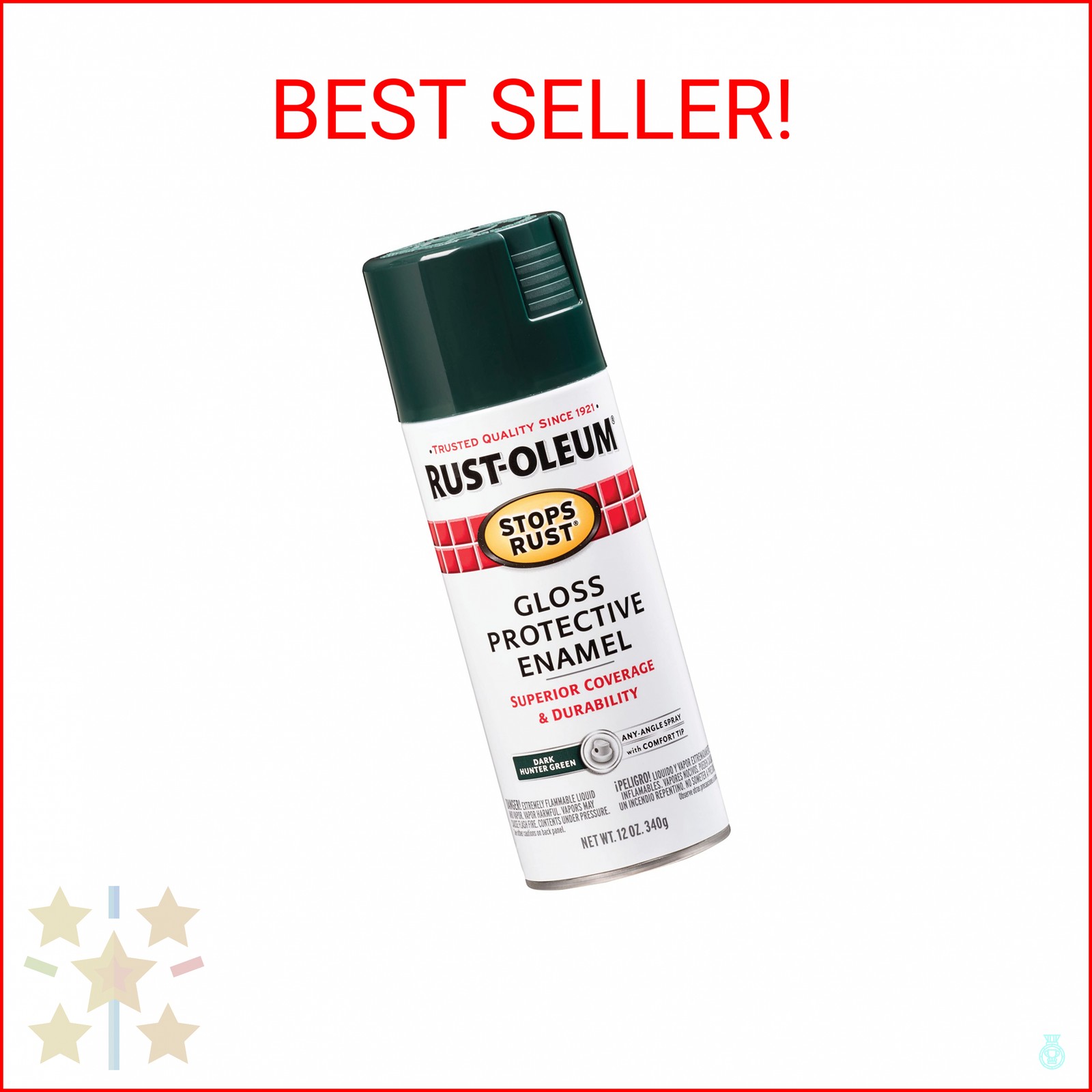 Rust-Oleum 7733830 Stops Rust Spray Paint, 12 oz, Gloss Dark Hunter Green