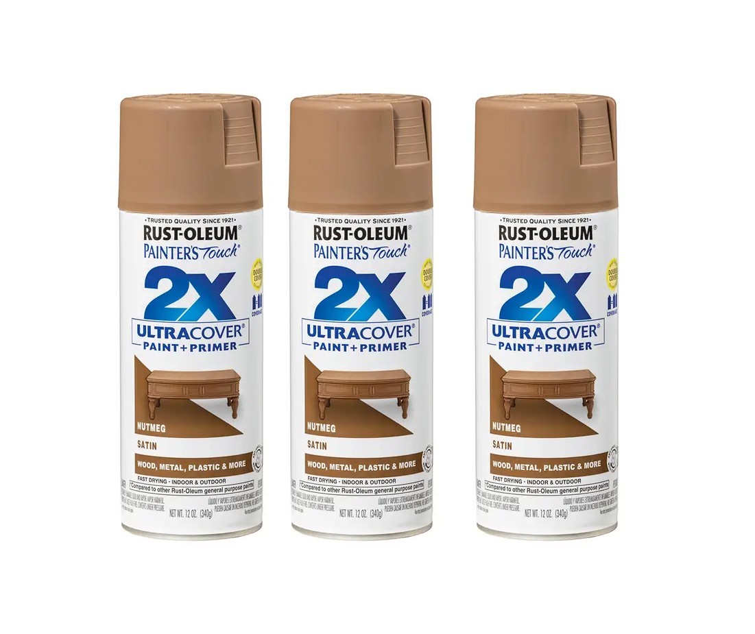 Rust-Oleum Painter’s Touch 2X Ultra Cover Spray Paint, 12 oz, Satin Nutmeg X3