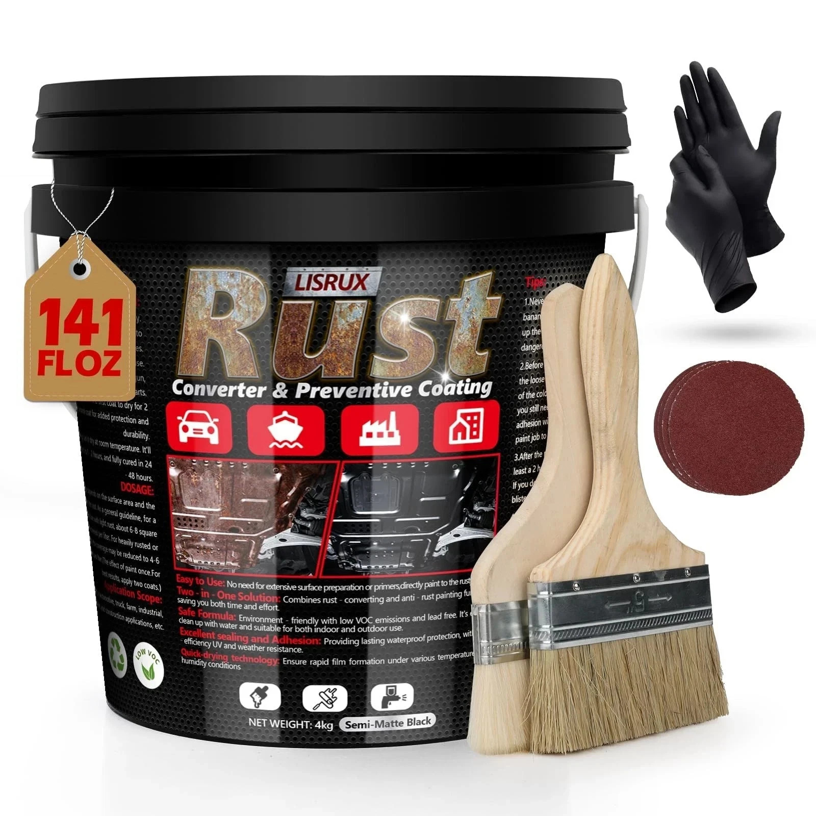 Rust Converter & Metal Primer, 141 Fl Oz Black Rust Inhibitor Paint for Metal…