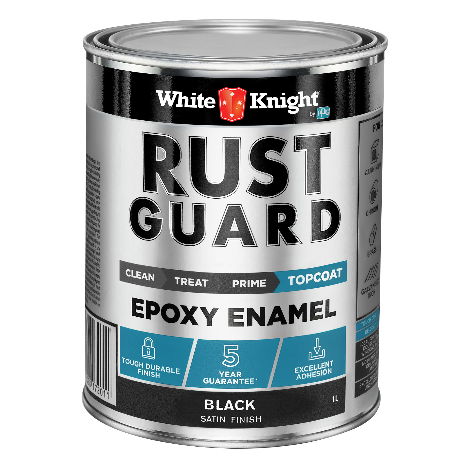 White Knight Rust Guard 1L Black Satin Epoxy Enamel Paint